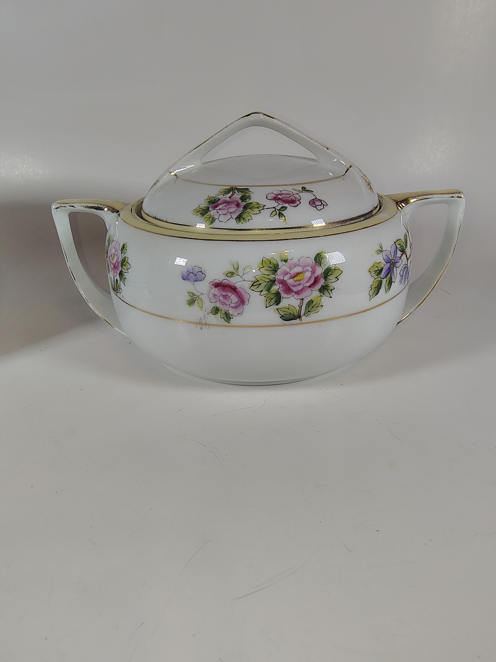 Vintage Hand Painted Nippon Covered Vegetable Bowl Floral Gold Trim Japan